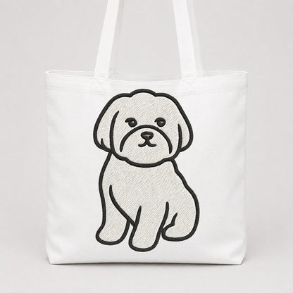 Maltese Pure White Fluffy Embroidered Design Tote Bag – White