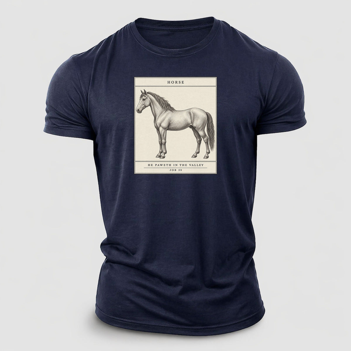 Horse Specimen Plate Creature Canticle Cotton T-Shirt – Navy