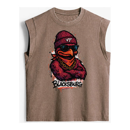 Blacksburg Hokiebird Wearing Virginia Tech Beanie With Vt Pa Vintage Washed Tank – Brown