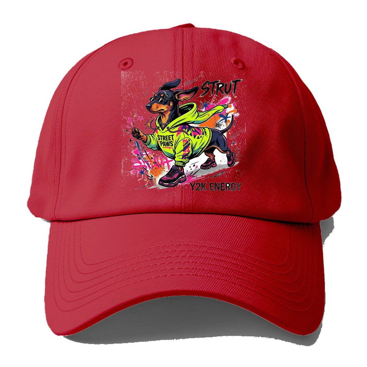 Strut Street Paws Y2K Energy Baseball Cap – Red