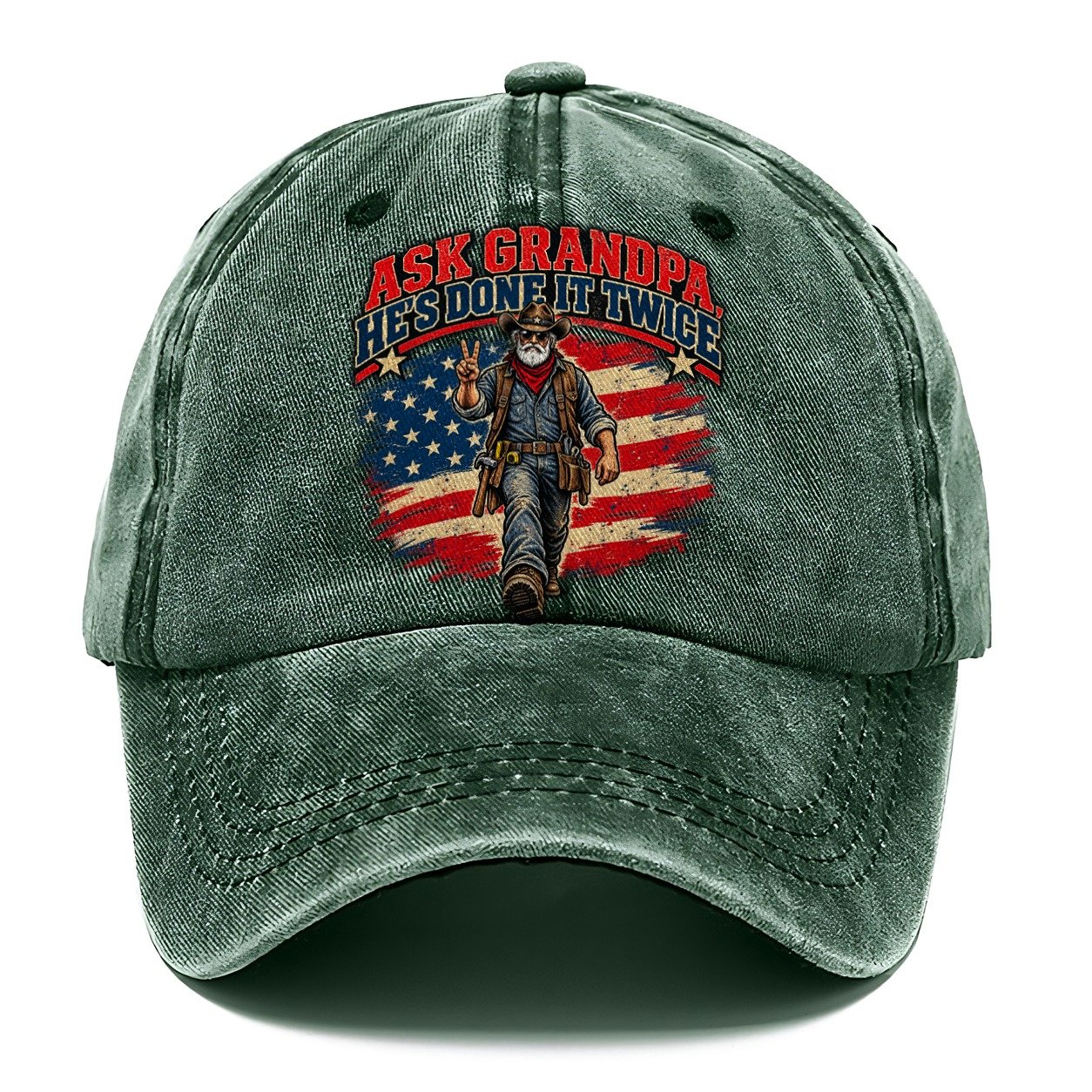 Ask Grandpa He S Done It Twice Old Man Strong Classic Cap – Forest Mist