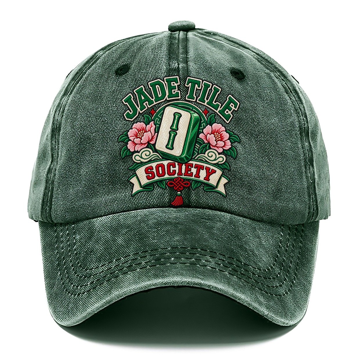 Jade Tile Society Mahjong Game Night Classic Cap – Forest Mist