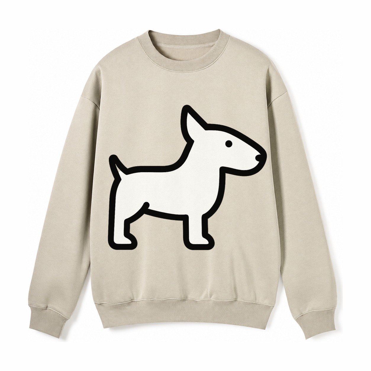 Bull Terrier White Egg Shaped Head Flat Side Profile Fleece Sweatshirt – Light Khaki