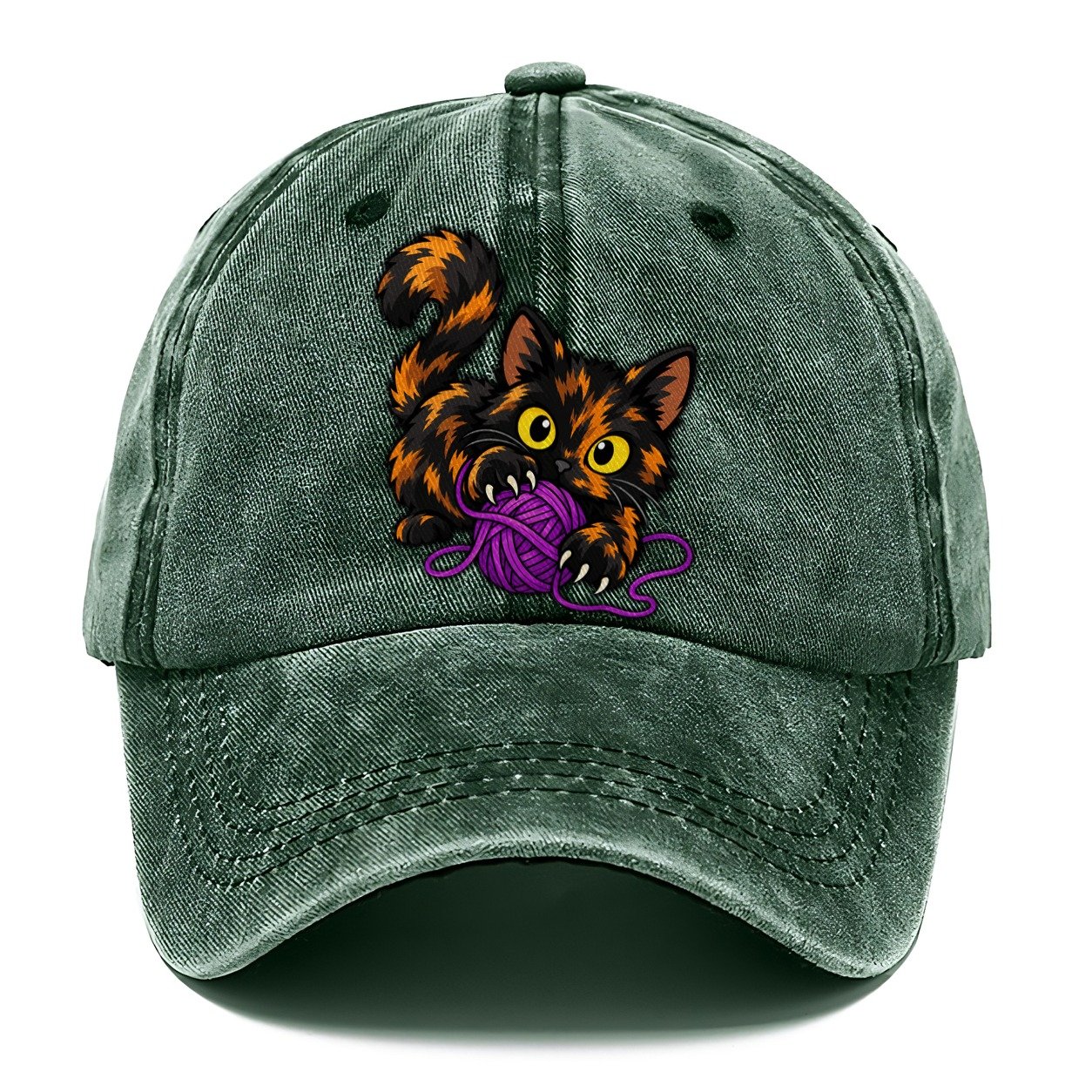 Tortoiseshell Playing Yarn Peeking Cats Classic Cap – Forest Mist
