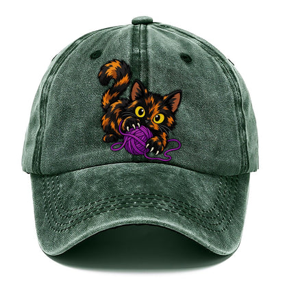 Tortoiseshell Playing Yarn Peeking Cats Classic Cap – Forest Mist