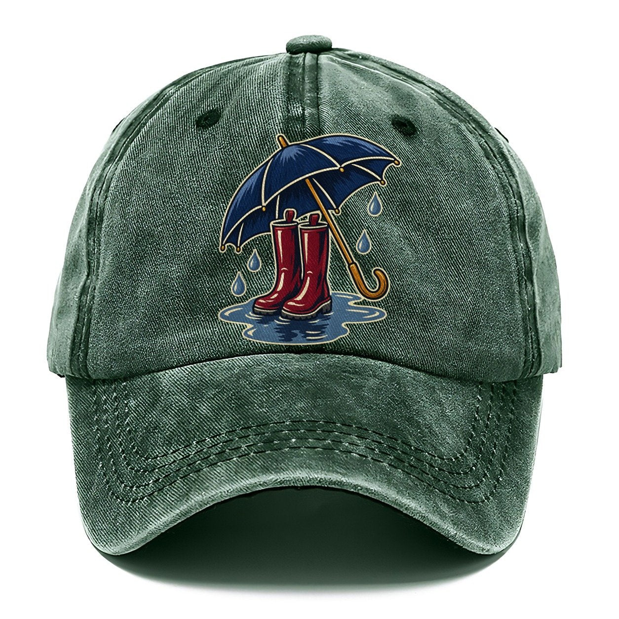 Rainy Day Umbrella And Wellington Boots Uk Culture Heritage Classic Cap – Forest Mist