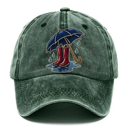 Rainy Day Umbrella And Wellington Boots Uk Culture Heritage Classic Cap – Forest Mist