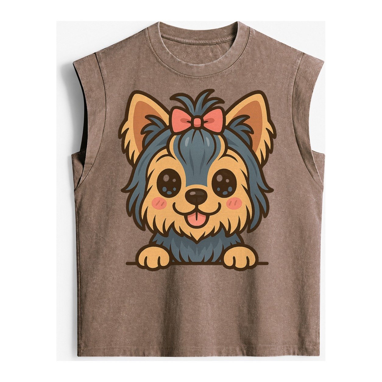 Yorkshire Terrier Modern Tiny Dog Logo Vintage Washed Tank – Brown