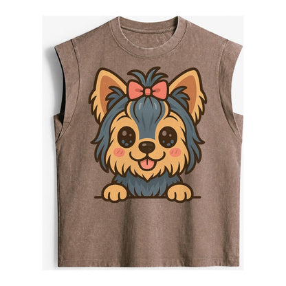 Yorkshire Terrier Modern Tiny Dog Logo Vintage Washed Tank – Brown