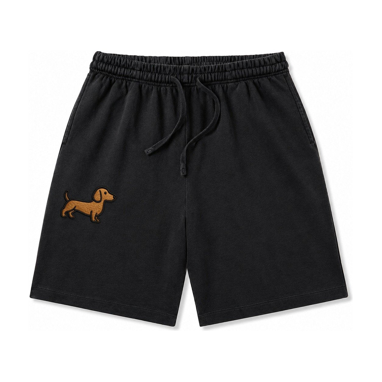 Dachshund Modern Elongated Silhouette Washed Shorts – Black