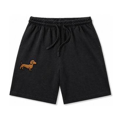 Dachshund Modern Elongated Silhouette Washed Shorts – Black
