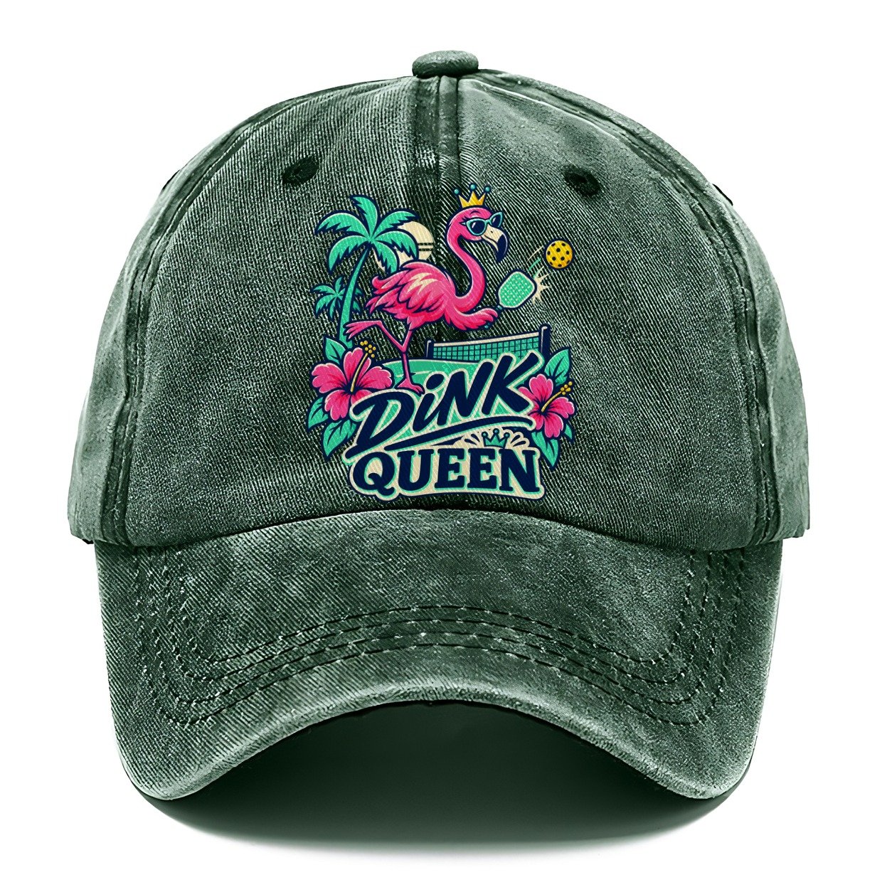 Flamingo Dink Queen Pickleball Life Classic Cap – Forest Mist