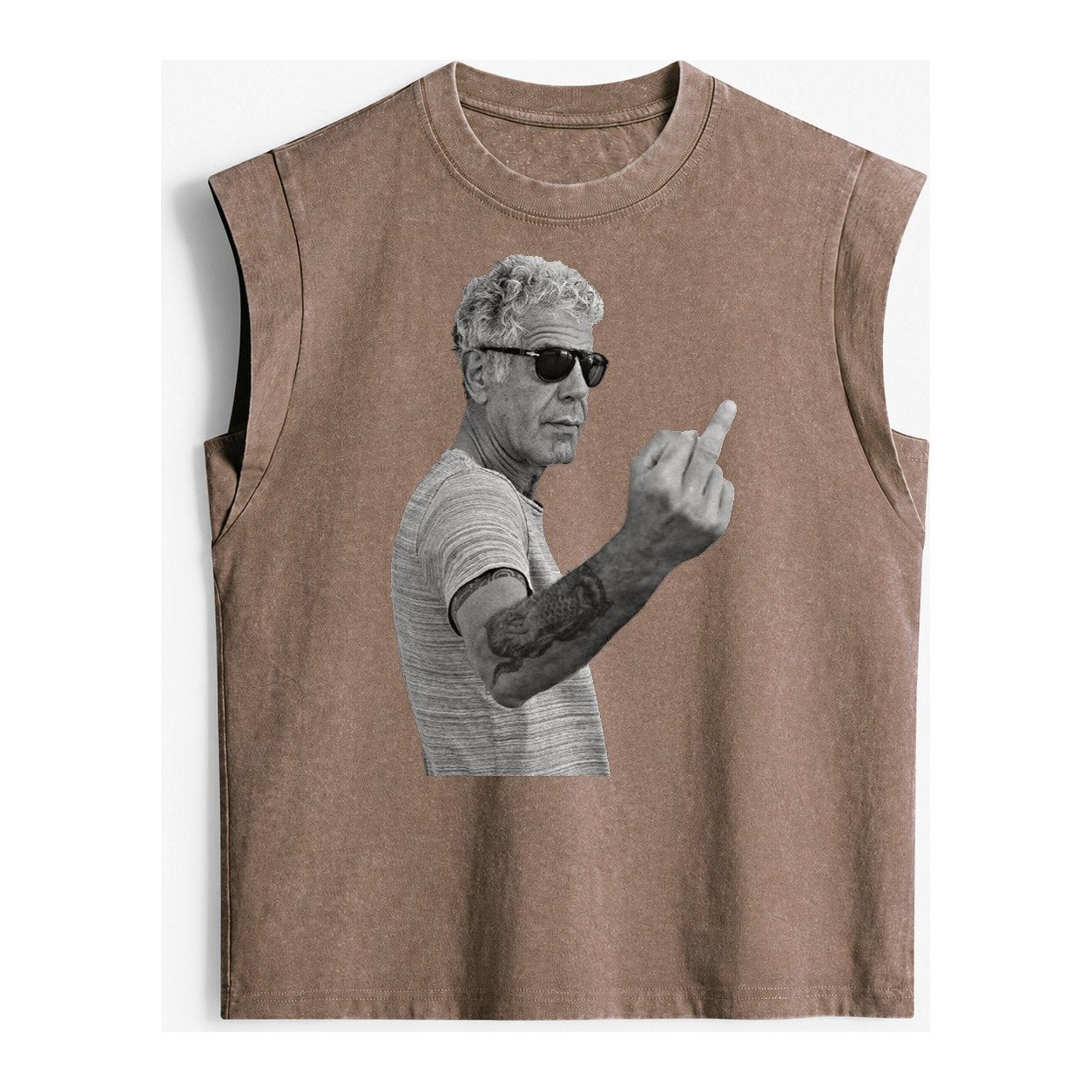 Anthony Bourdain Middle Finger Vintage Washed Tank – Brown