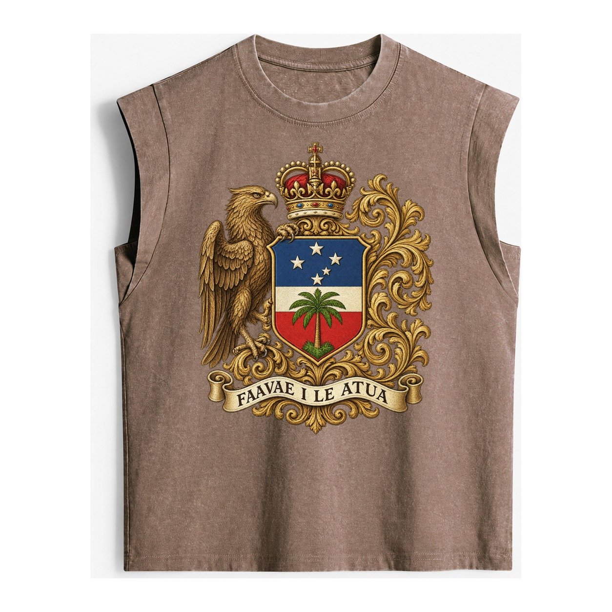 South Africa Springbok Emblem Springbok With Protea Green Go Vintage Washed Tank – Brown