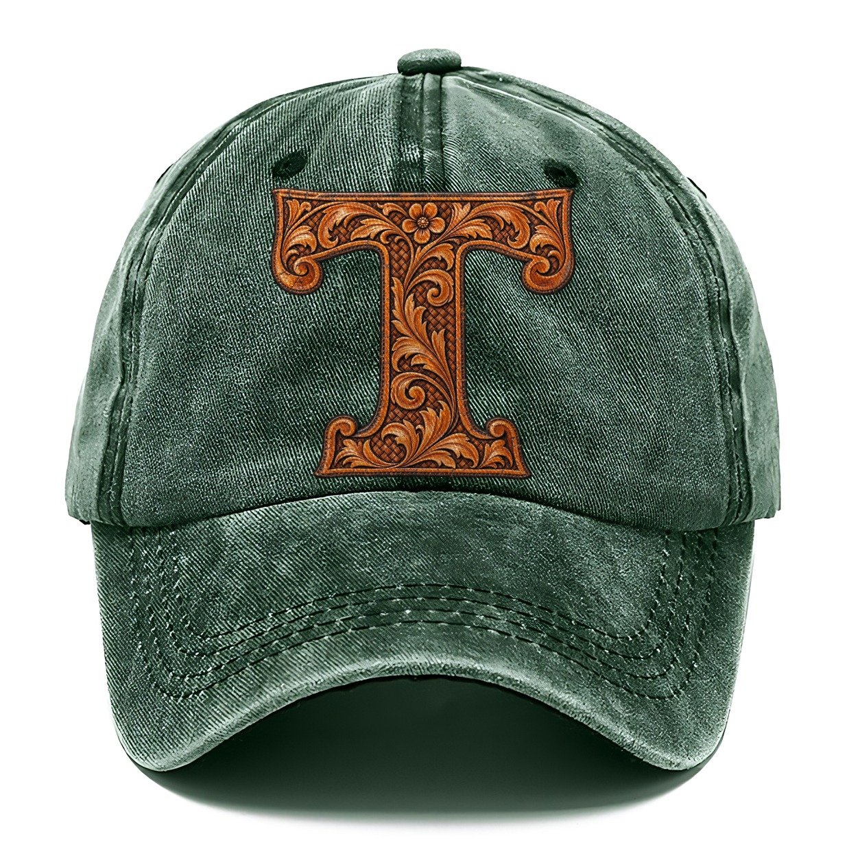 Tooled Leather T Monogram Classic Cap – Forest Mist