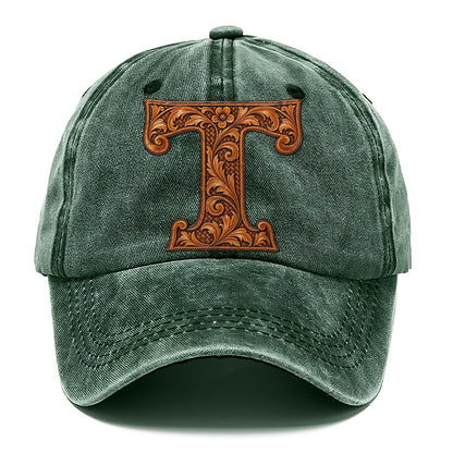 Tooled Leather T Monogram Classic Cap – Forest Mist