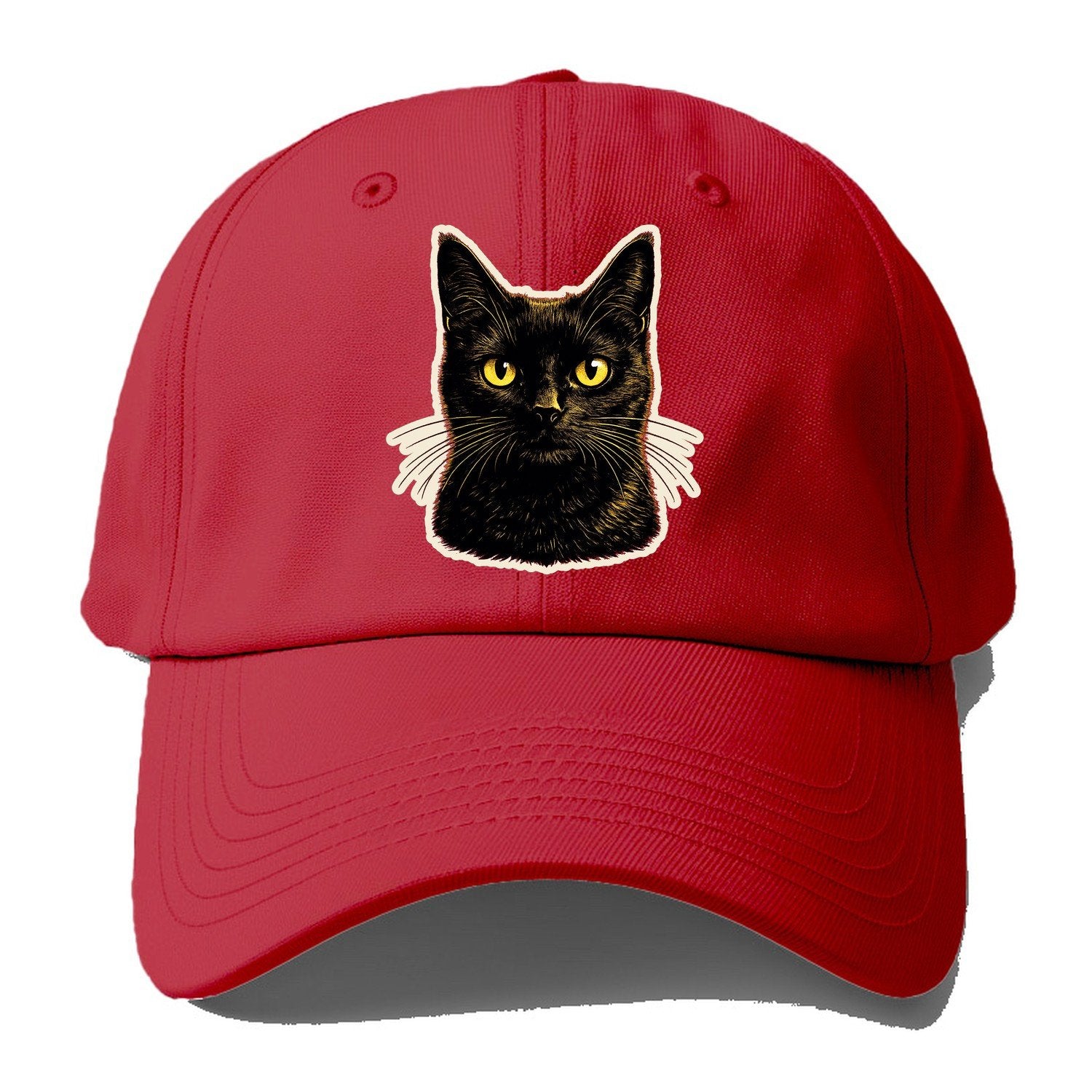Golden Eyed Black Cat Baseball Cap – Red