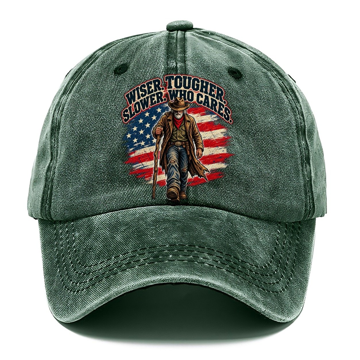 Wiser Tougher Slower Who Cares Old Man Strong Classic Cap – Forest Mist