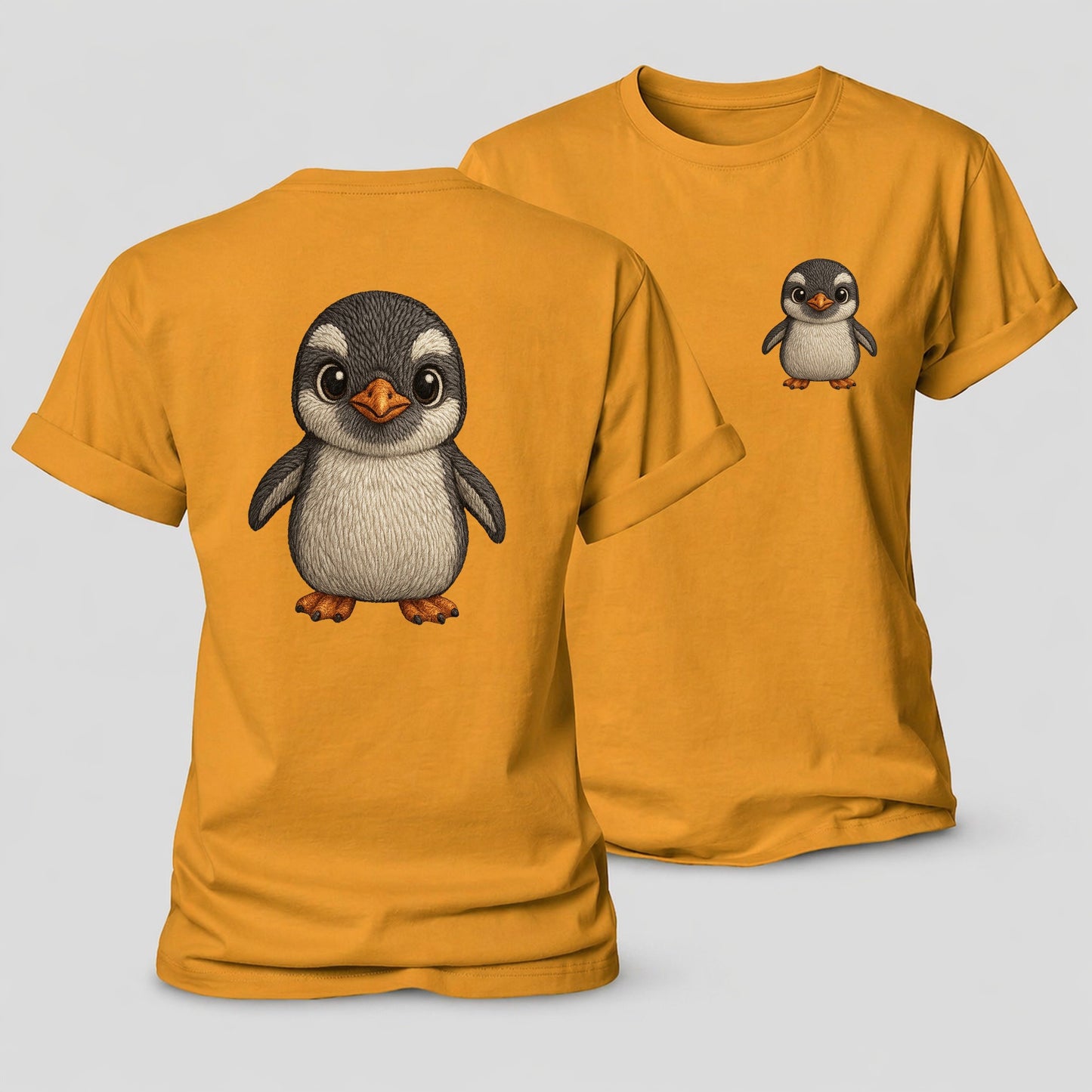 Baby Gentoo Penguin Orange Beak White Cap Bright Eyes Front Facing Energetic Women's Cotton T-Shirt – Ginger Yellow