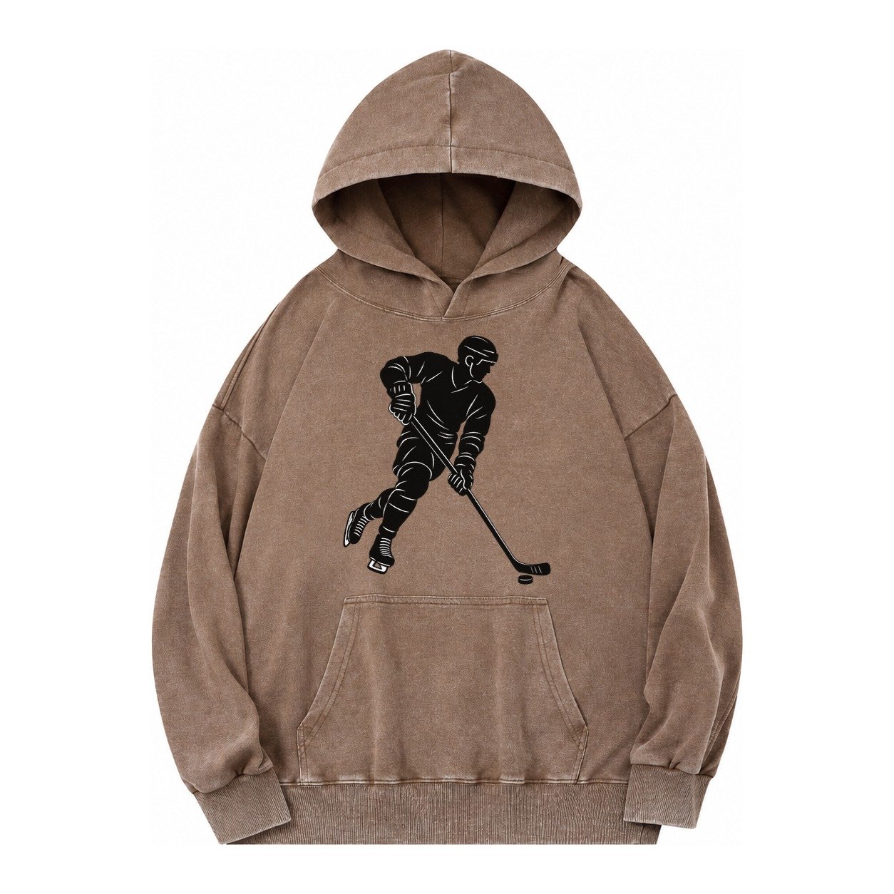 Ice Hockey Player Vintage Washed Hoodie – Brown