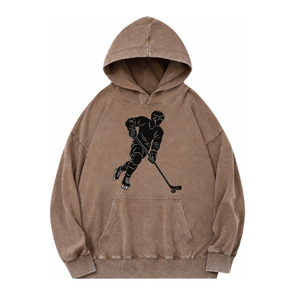 Ice Hockey Player Vintage Washed Hoodie – Brown