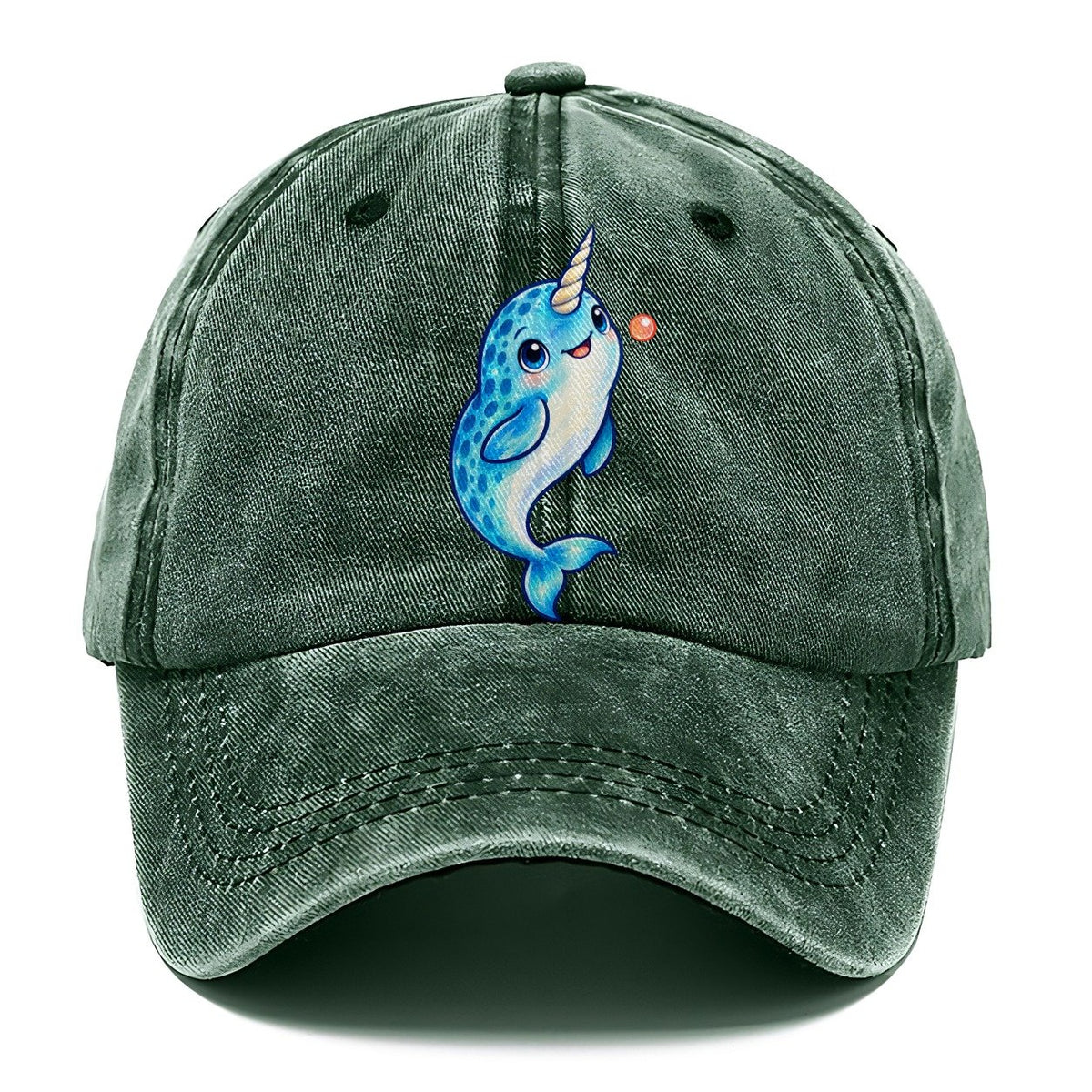 Narwhal Upward Swim Sea Sprite Classic Cap – Forest Mist