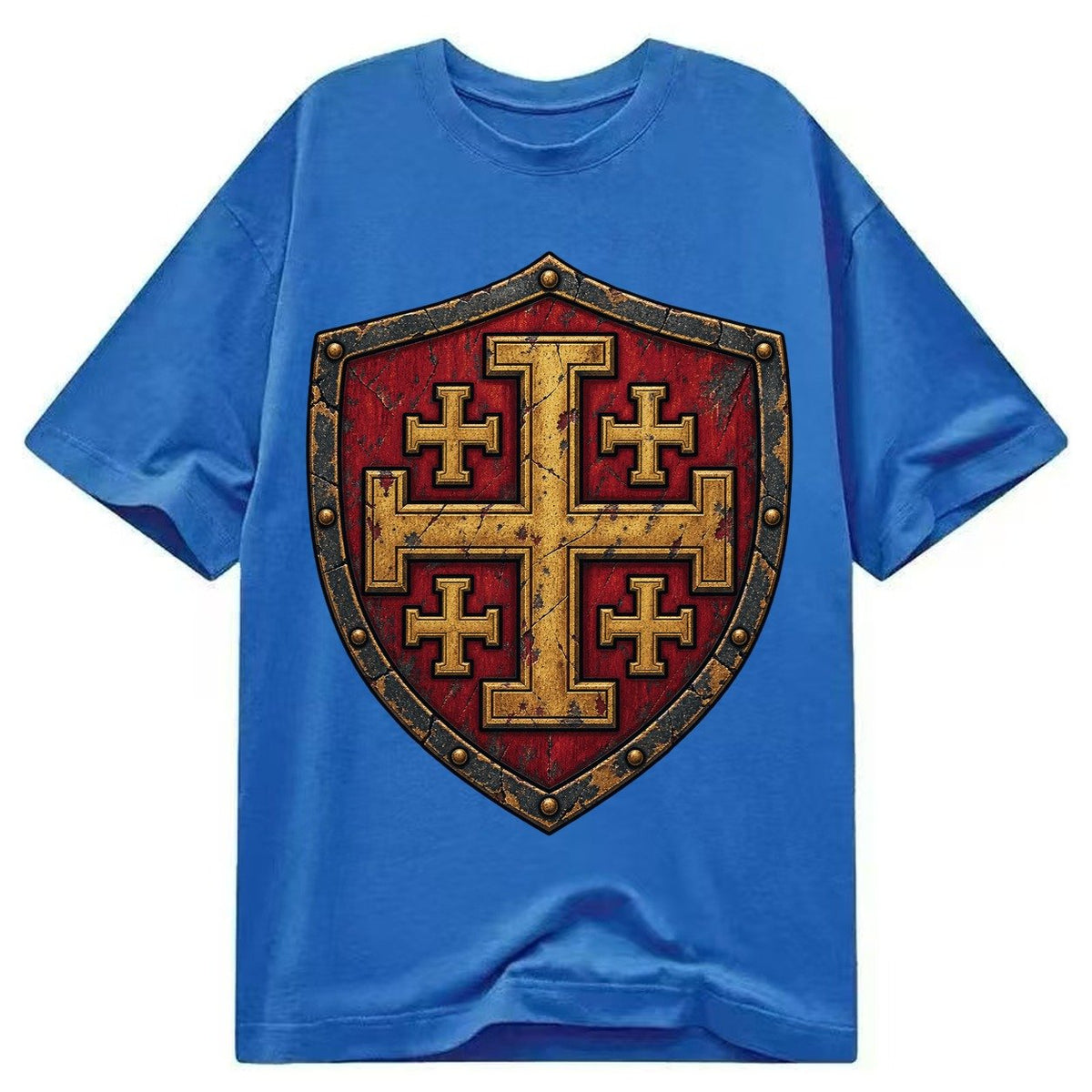 Crusader Battle Shield Heraldry Jerusalem Cross Classic T-shirt – Blue