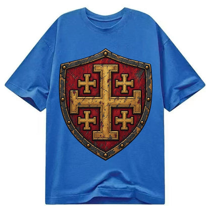 Crusader Battle Shield Heraldry Jerusalem Cross Classic T-shirt – Blue