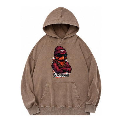 Blacksburg Hokiebird Wearing Virginia Tech Beanie With Vt Pa Vintage Washed Hoodie – Brown