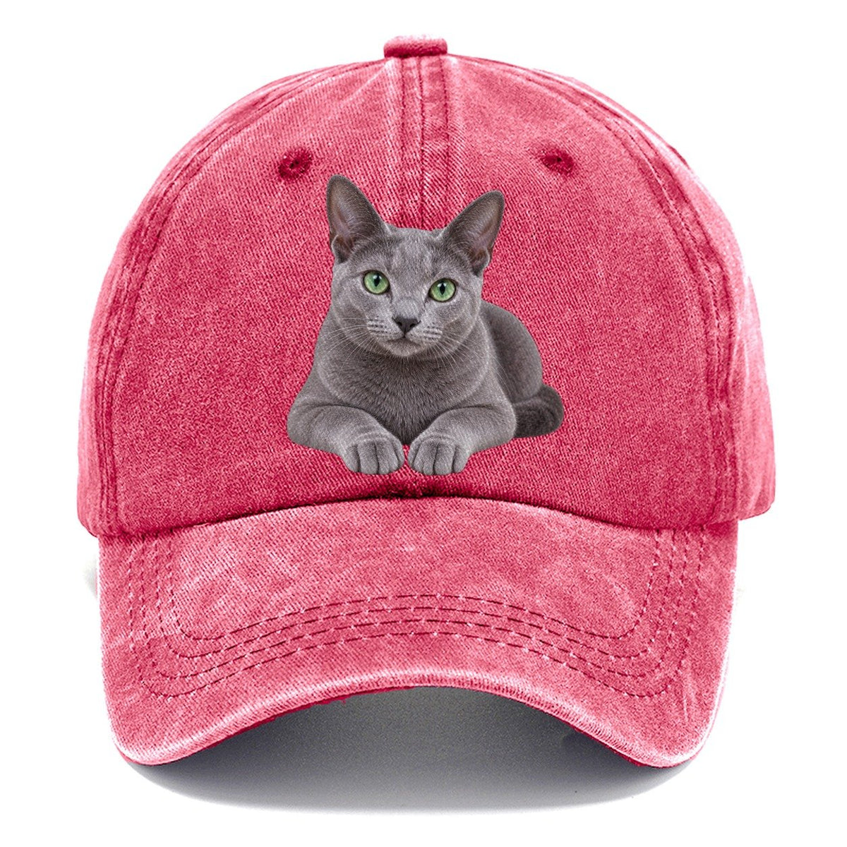 Russian Blue Reclining Paws Forward Realistic Cat Portrait Classic Cap – Pomegranate Blush