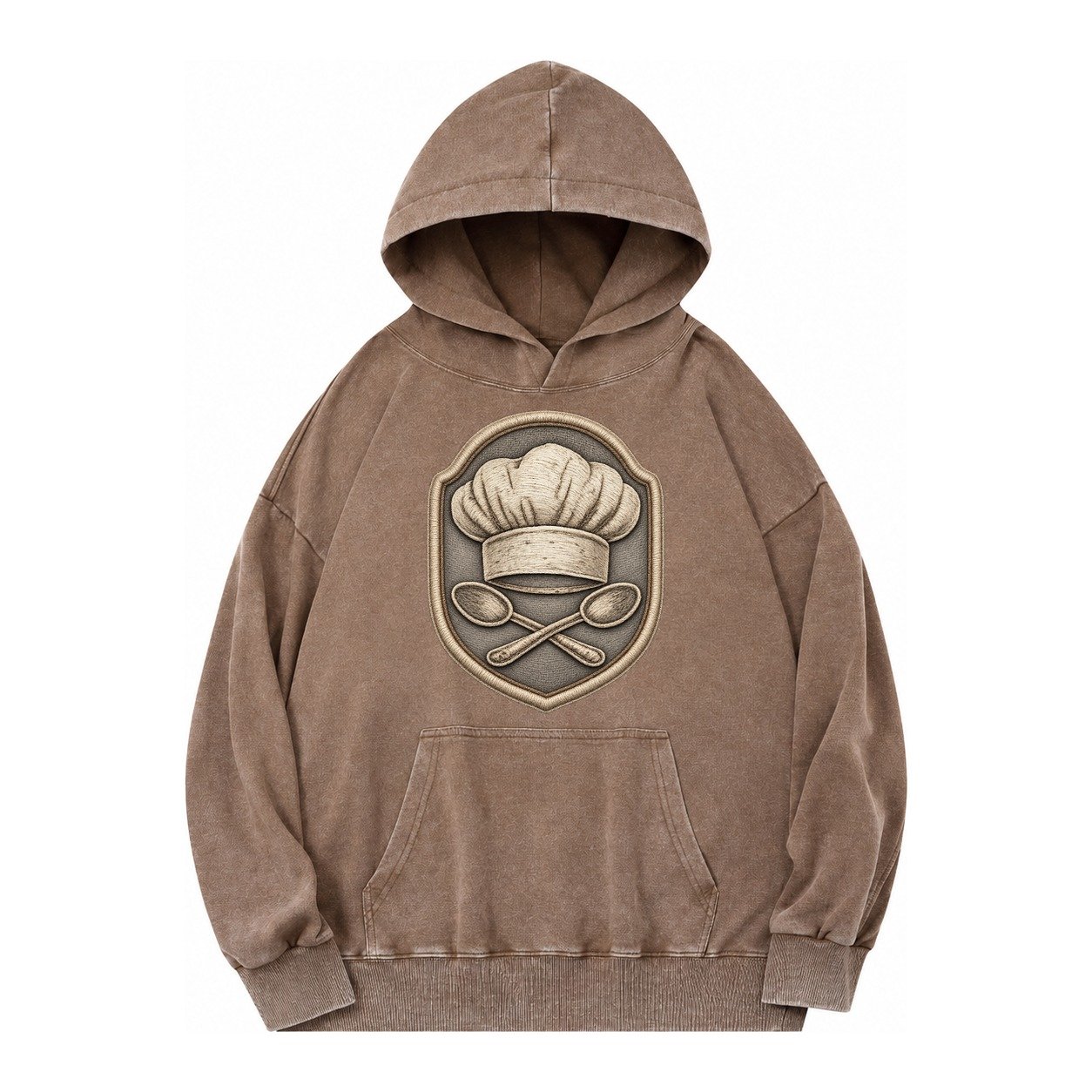 Cooking Chef Hat Toque Blanche With Crossed Spoons In Vintage Washed Hoodie – Brown