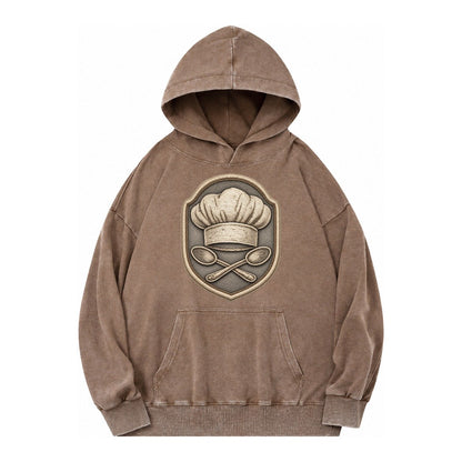 Cooking Chef Hat Toque Blanche With Crossed Spoons In Vintage Washed Hoodie – Brown