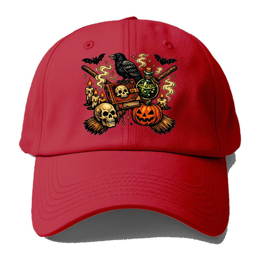 Vintage Witch Spellbook Raven Baseball Cap – Red