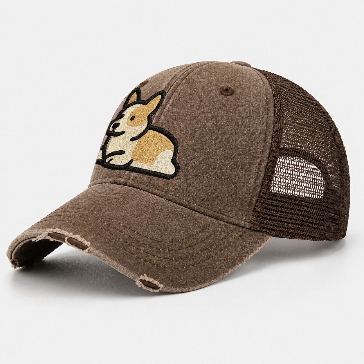 Corgi Sploot Lying Position Washed Trucker Hat – Coffee