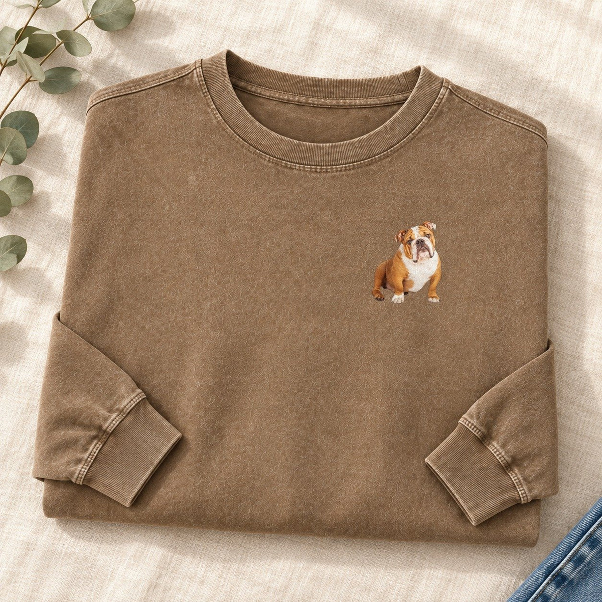 Bulldog Left Chest Washed Long Sleeve T-Shirt – Coffee