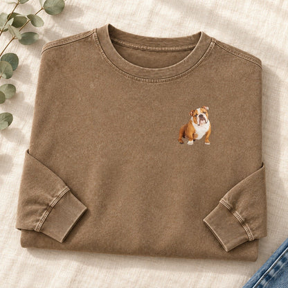 Bulldog Left Chest Washed Long Sleeve T-Shirt – Coffee