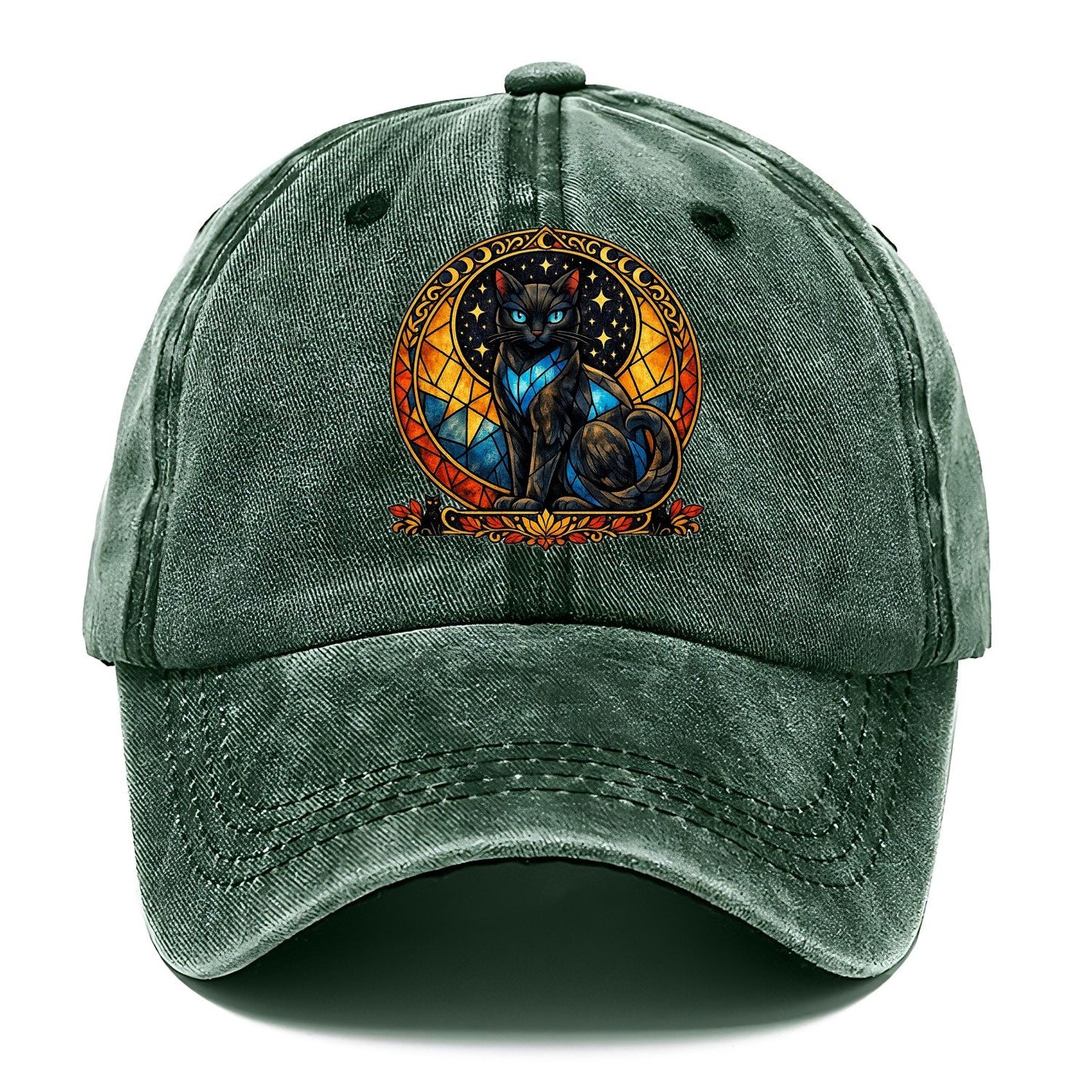 Stained Glass Black Cat Classic Cap – Forest Mist