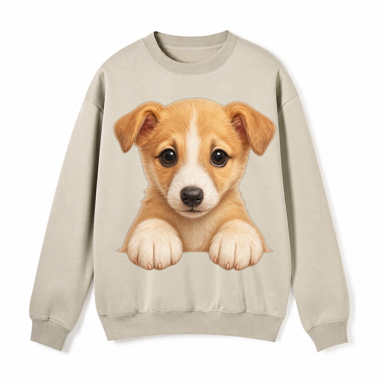 Whippet Fawn Colored Design Fleece Sweatshirt – Light Khaki