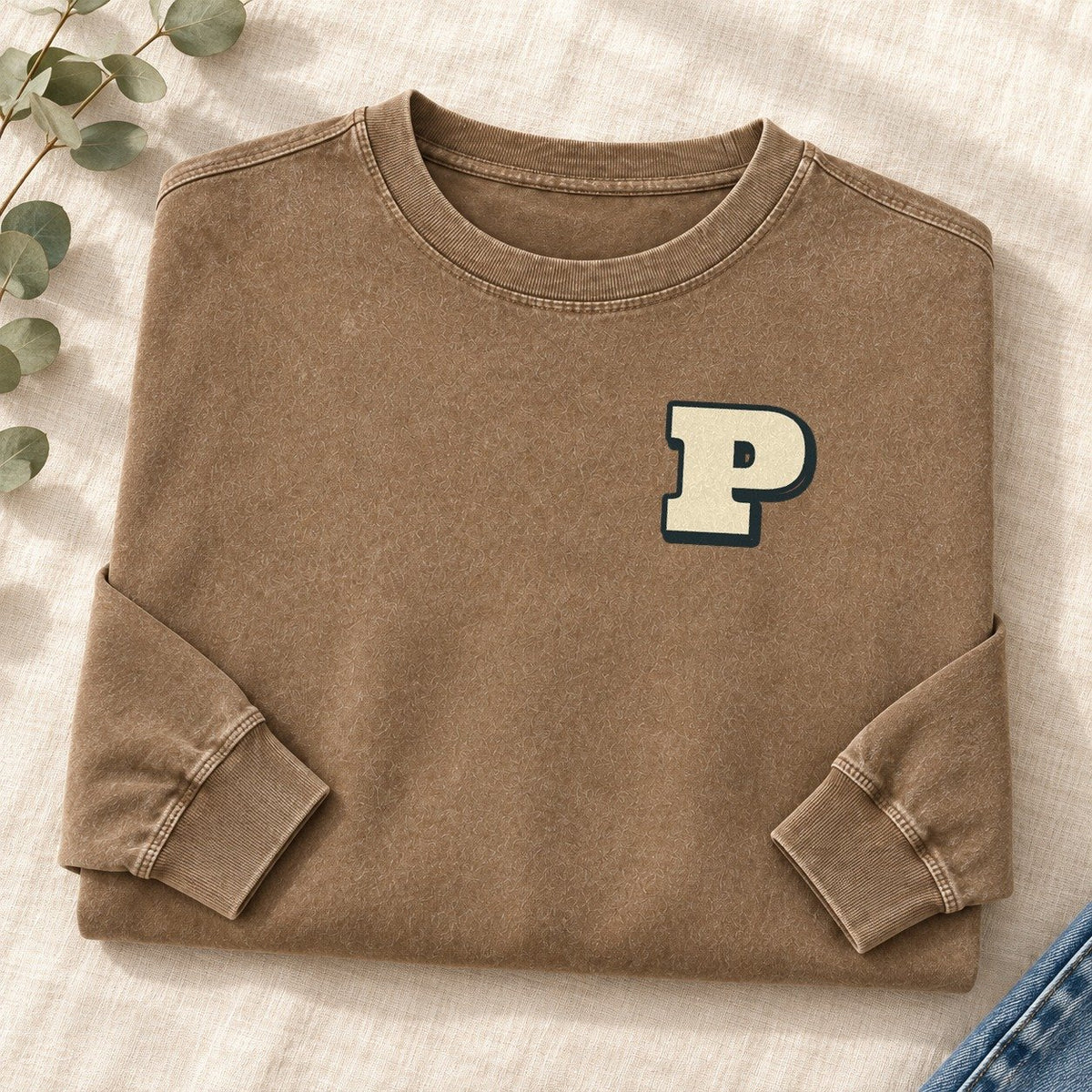 Initial P Left Chest Washed Long Sleeve T-Shirt – Coffee