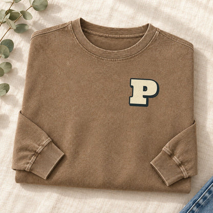 Initial P Left Chest Washed Long Sleeve T-Shirt – Coffee