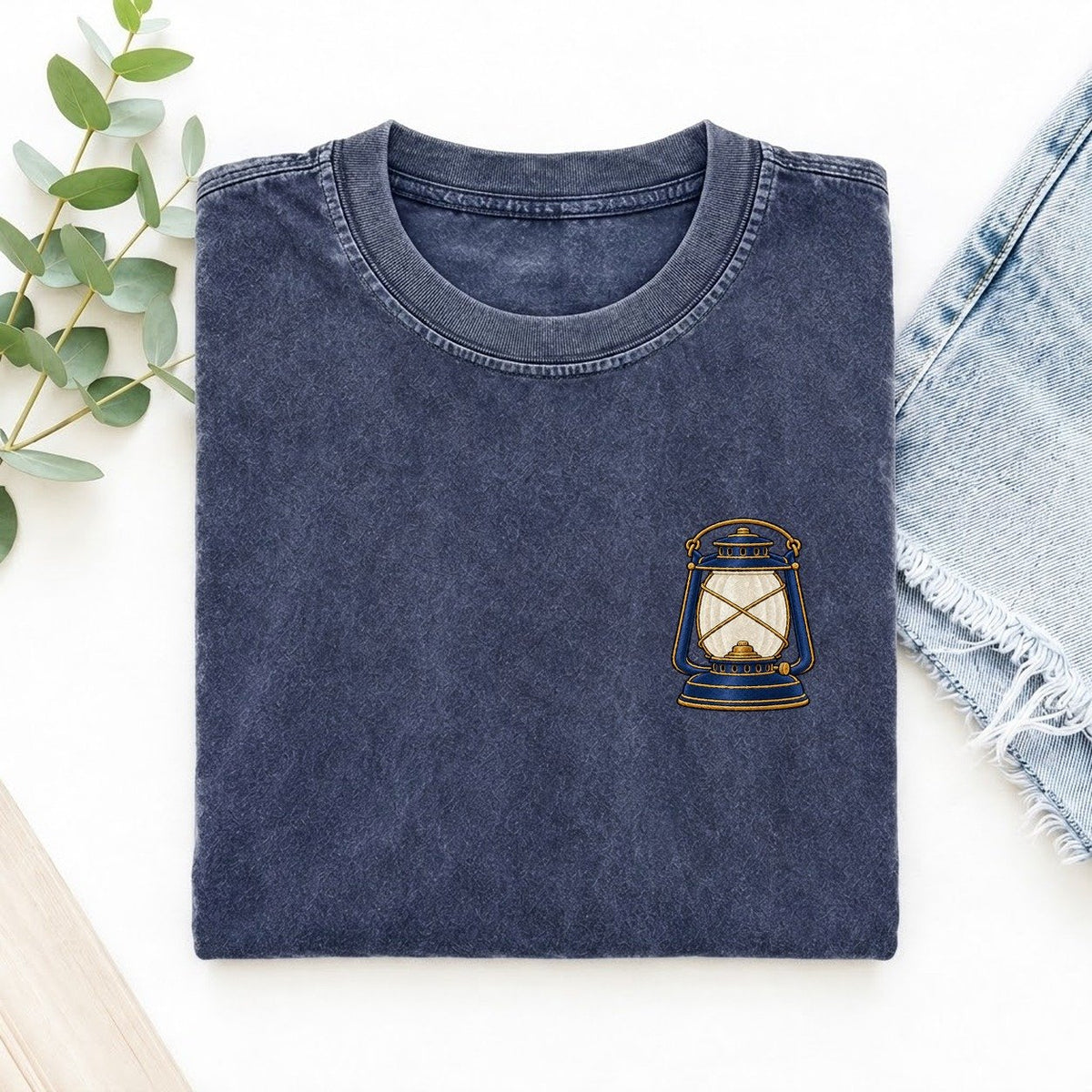 Camp Lantern Symbol Emblems Left Chest Vintage T-shirt – Blue