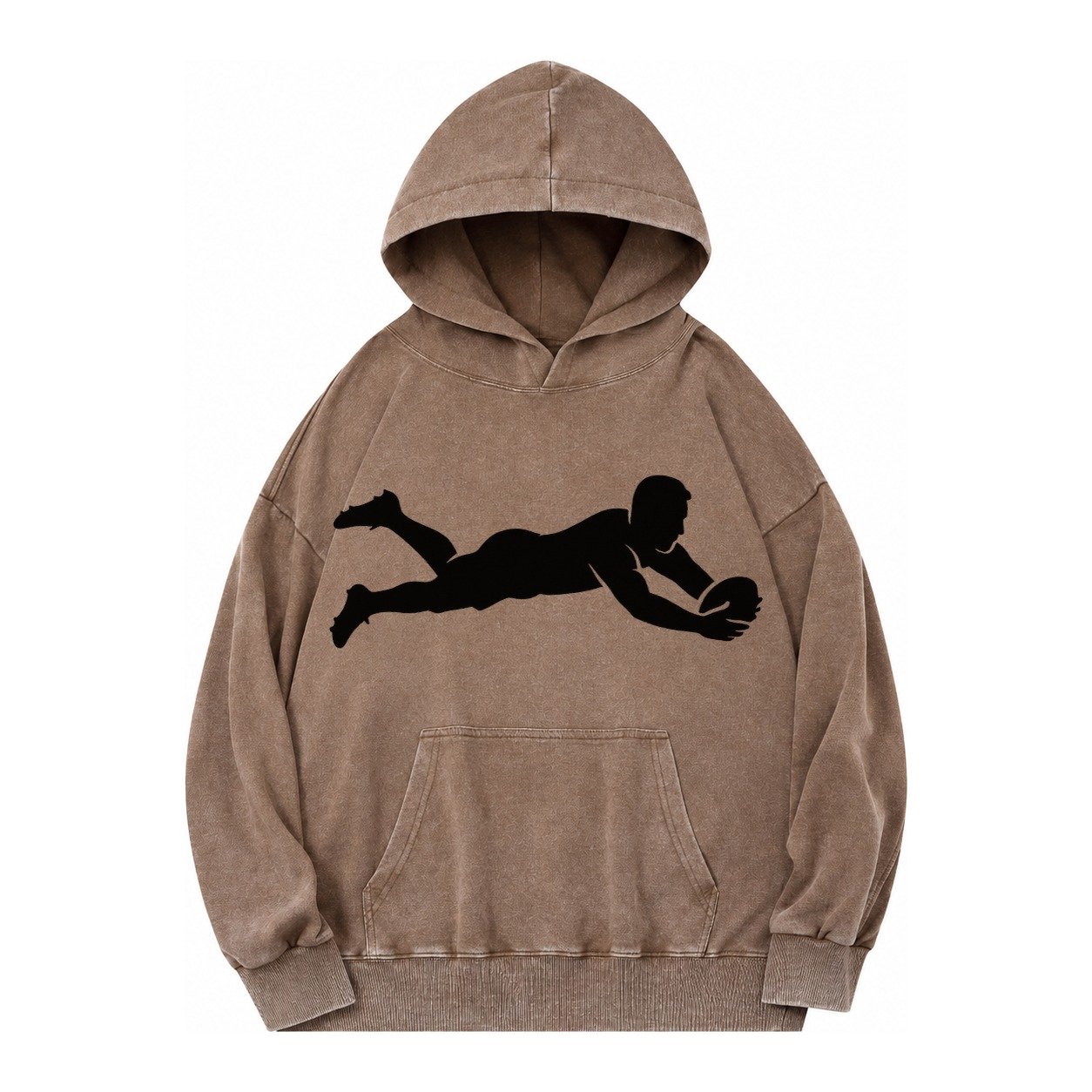 Rugby Player Diving For Try Vintage Washed Hoodie – Brown