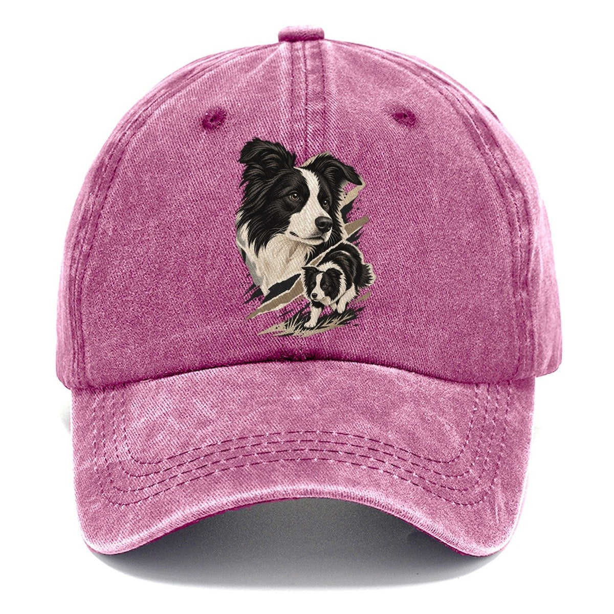 Border Collie Portrait and Pup Classic Cap – Dusty Rose