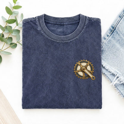 Cycling Crank Loop Keepsake Emblem Left Chest Vintage T-shirt – Blue