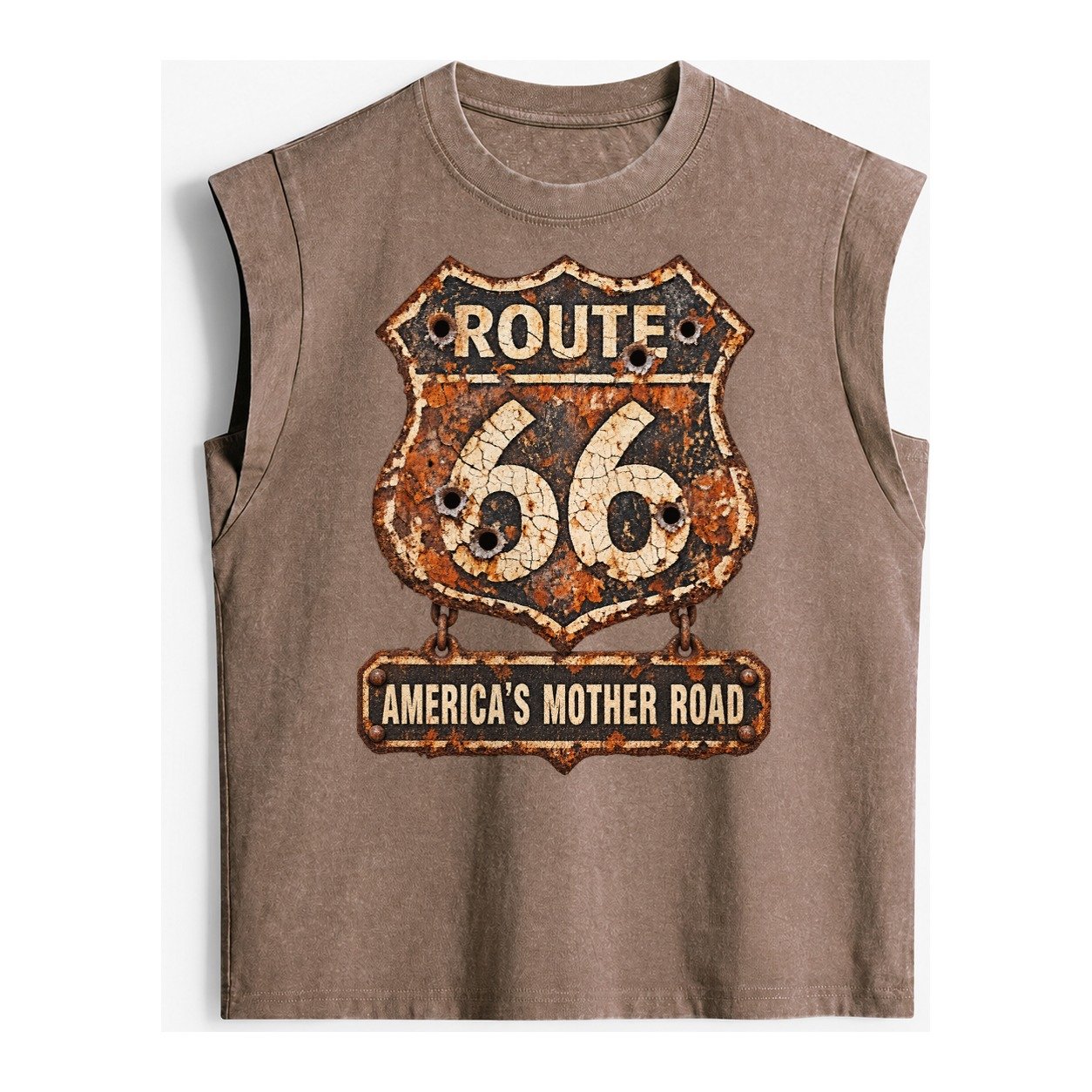 Route 66 Weathered Vintage Washed Tank – Brown
