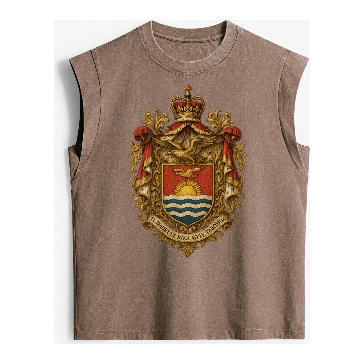 Golden Peace Embroidered Vintage Washed Tank – Brown