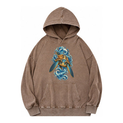 Ornate Sea Turtle Vintage Washed Hoodie – Brown