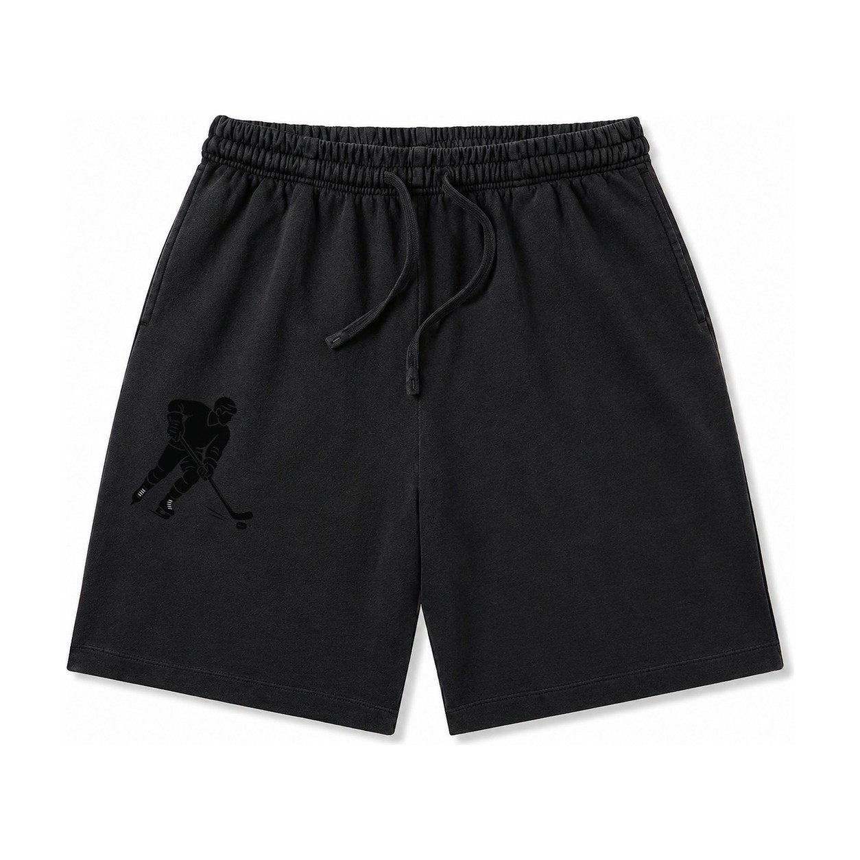 Ice Hockey Player Shooting Puck Washed Shorts – Black
