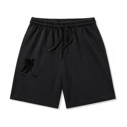 Ice Hockey Player Shooting Puck Washed Shorts – Black