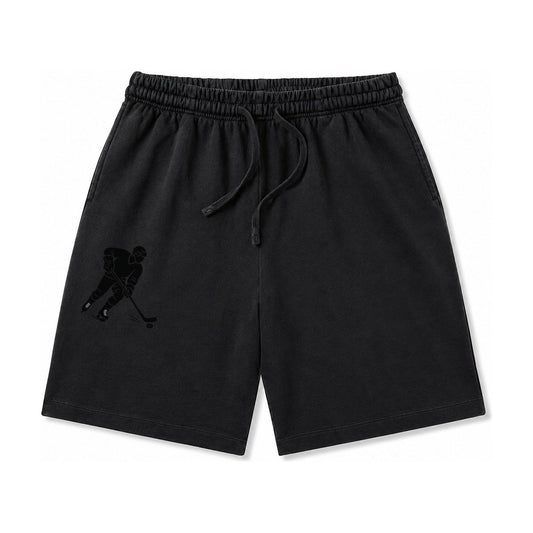 Ice Hockey Player Shooting Puck Washed Shorts – Black